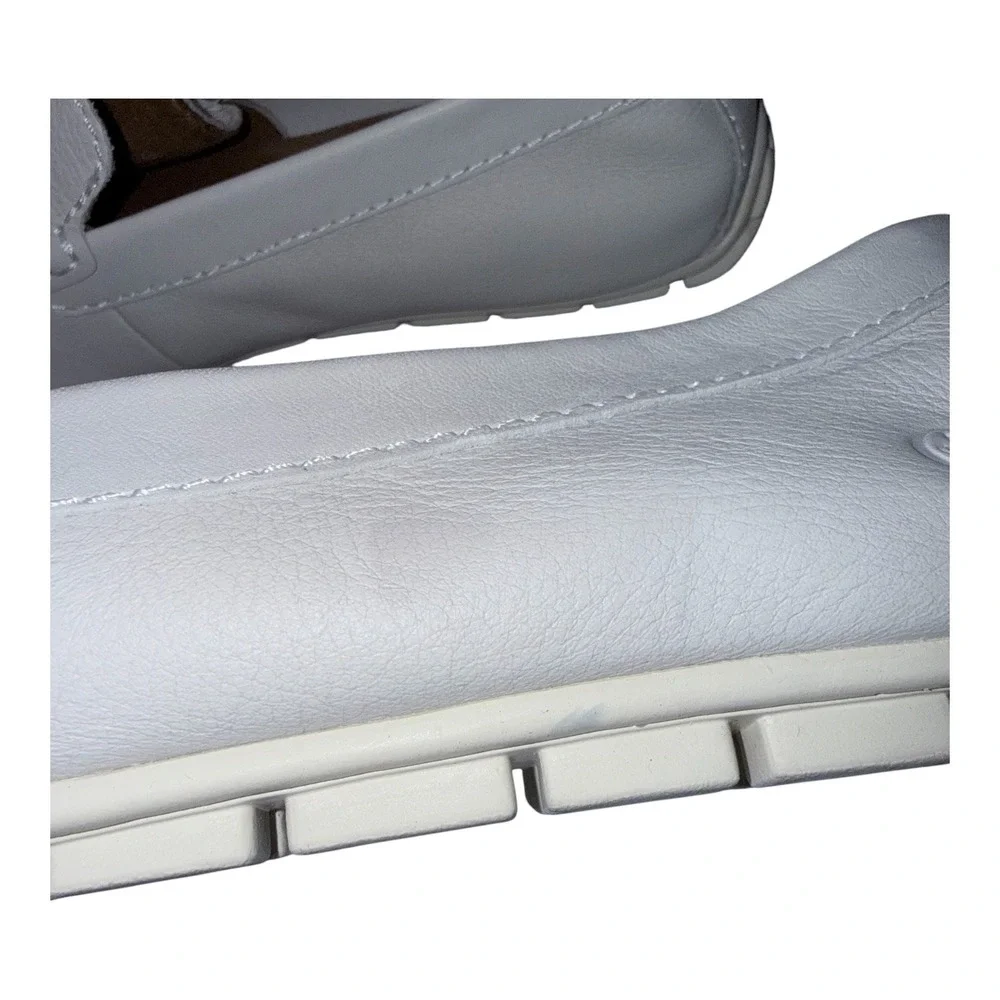 Born Mens Size 10 Medium Width White Leather Allan Slip On‎ Driving Loafer